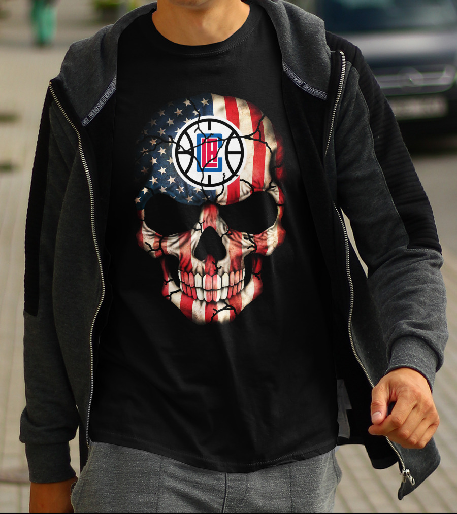American Flag Skull La Clippers Basketball Logo 187 T-Shirt