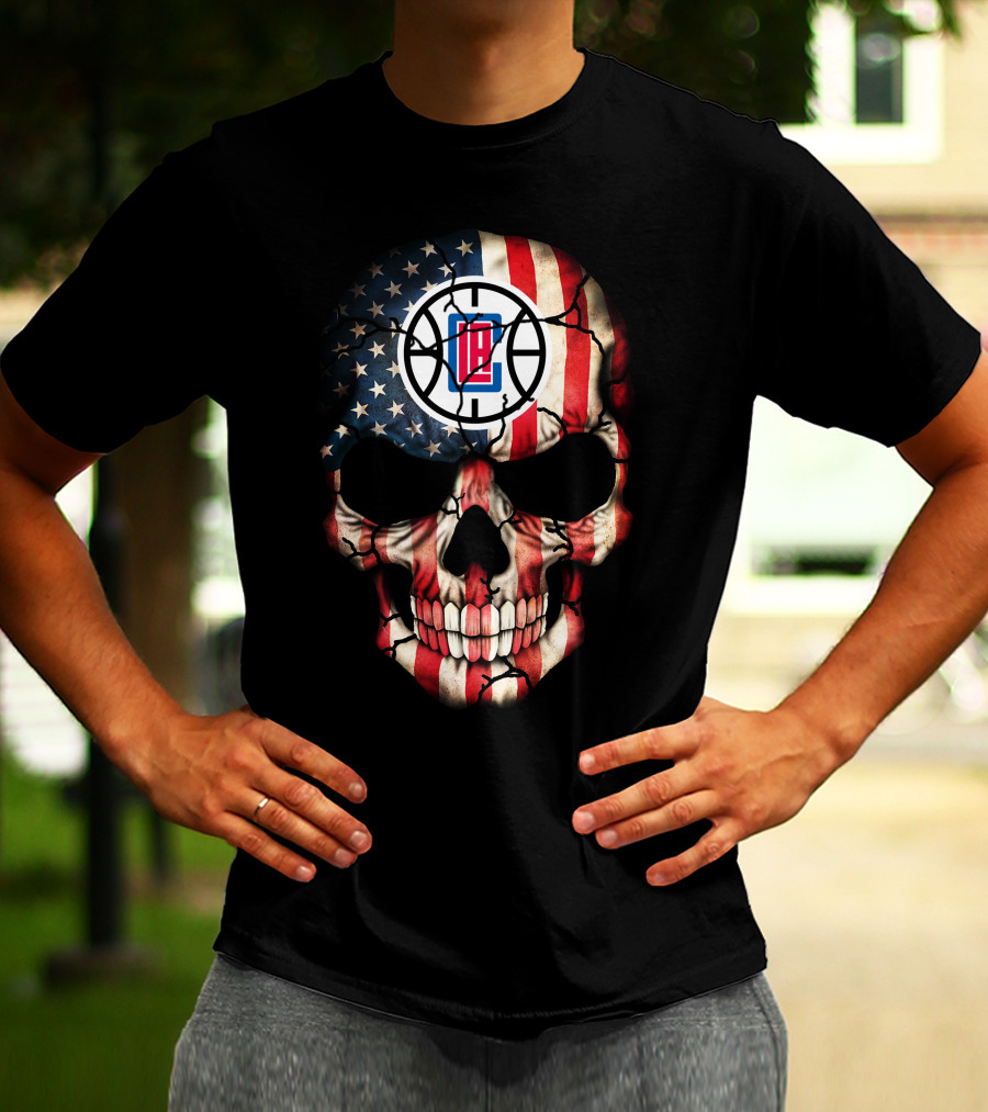 American Flag Skull La Clippers Basketball Logo 187 T-Shirt