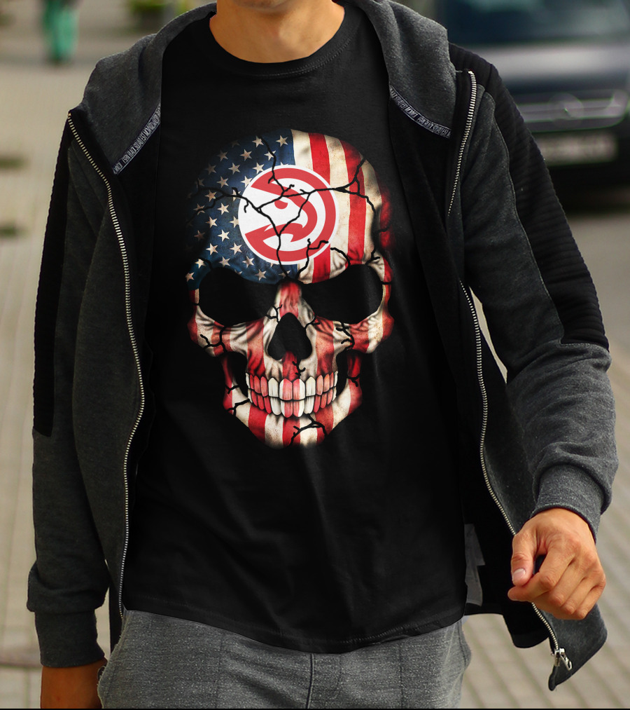 American Flag Skull Design With Atlanta Hawks Logo 193 T-Shirt