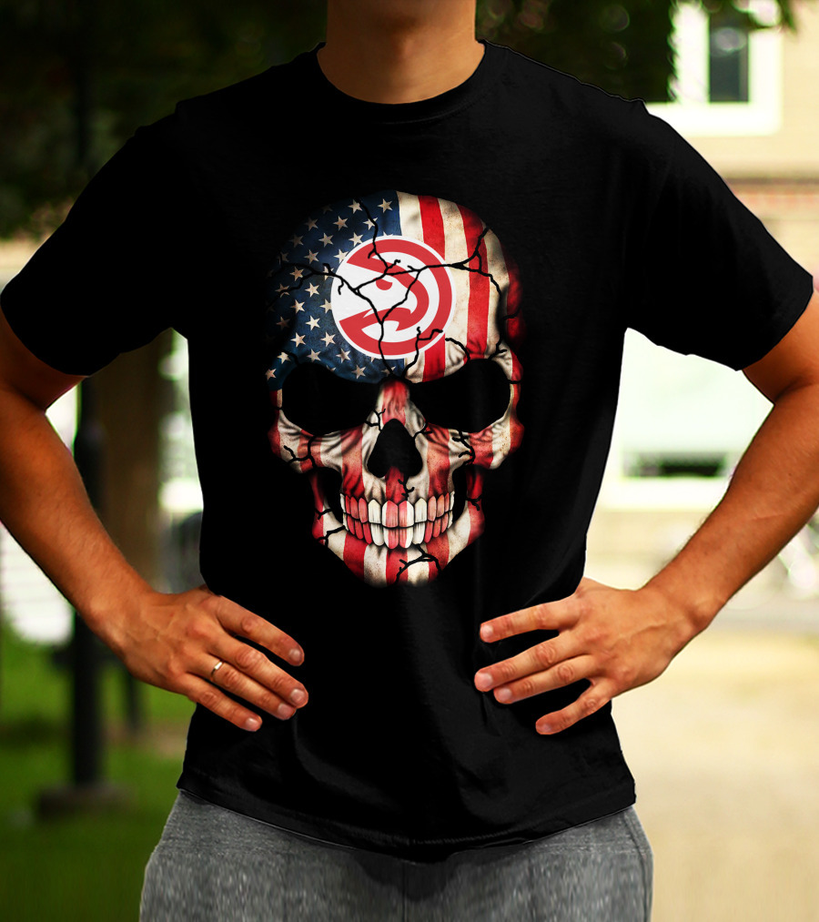 American Flag Skull Design With Atlanta Hawks Logo 193 T-Shirt
