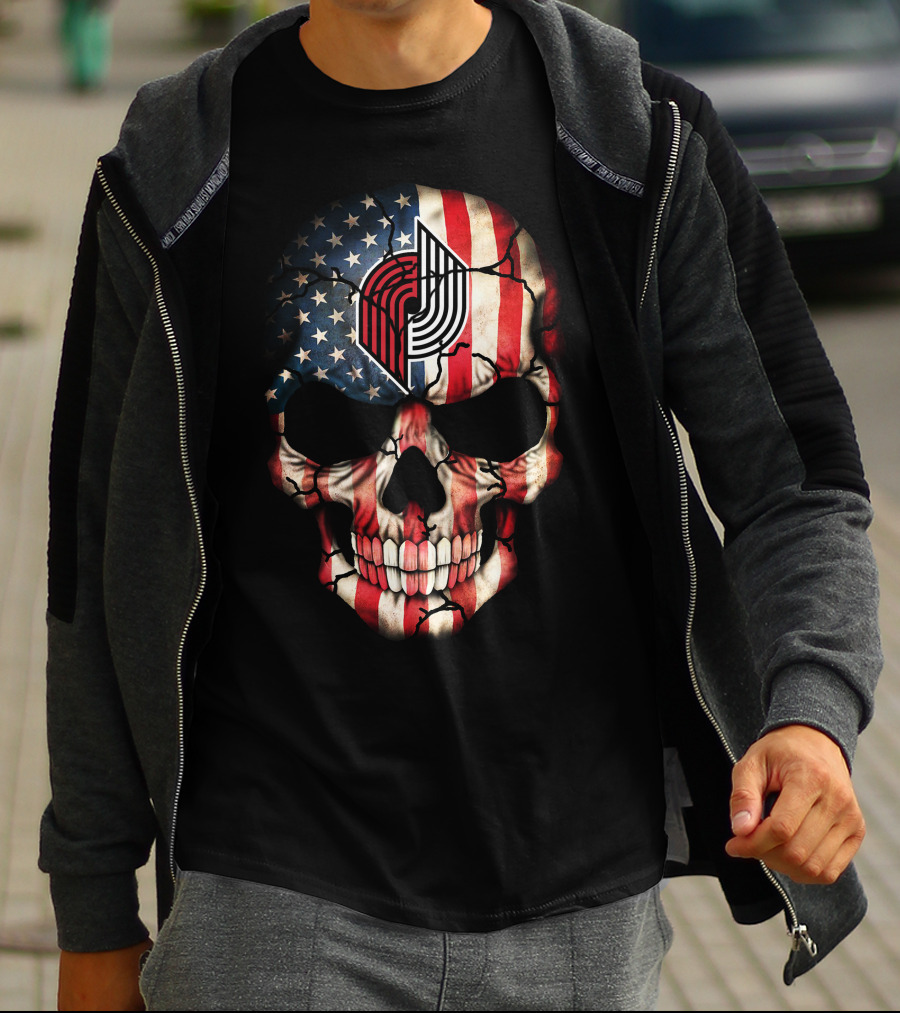 Portland Trail Blazers 194 American Flag Skull T-Shirt