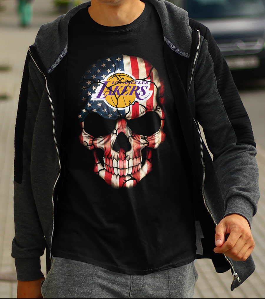 Los Angeles Lakers American Flag Skull T-Shirt