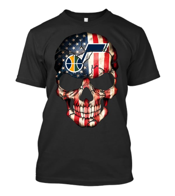 Utah Jazz American Flag Skull T-Shirt