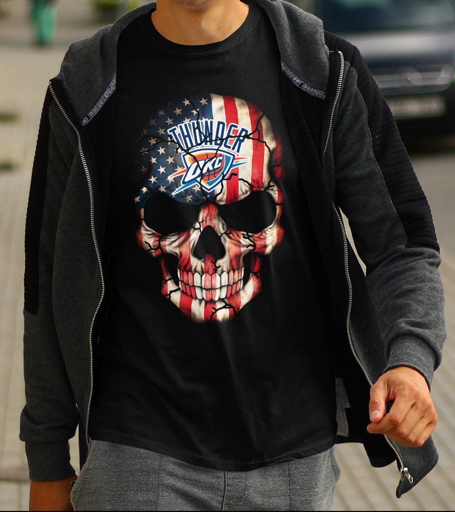 Thunder Okc American Flag Skull T-Shirt