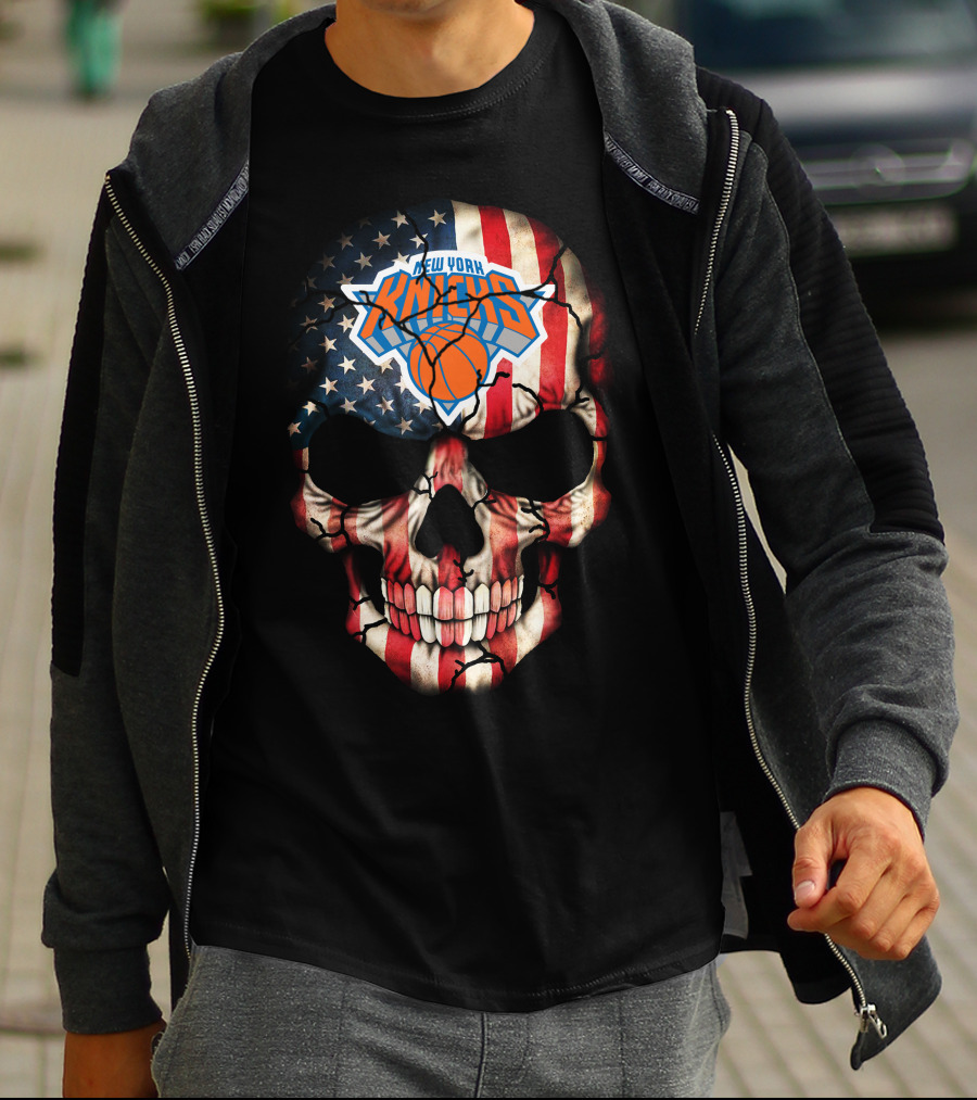 New York Knicks American Flag Skull T-Shirt