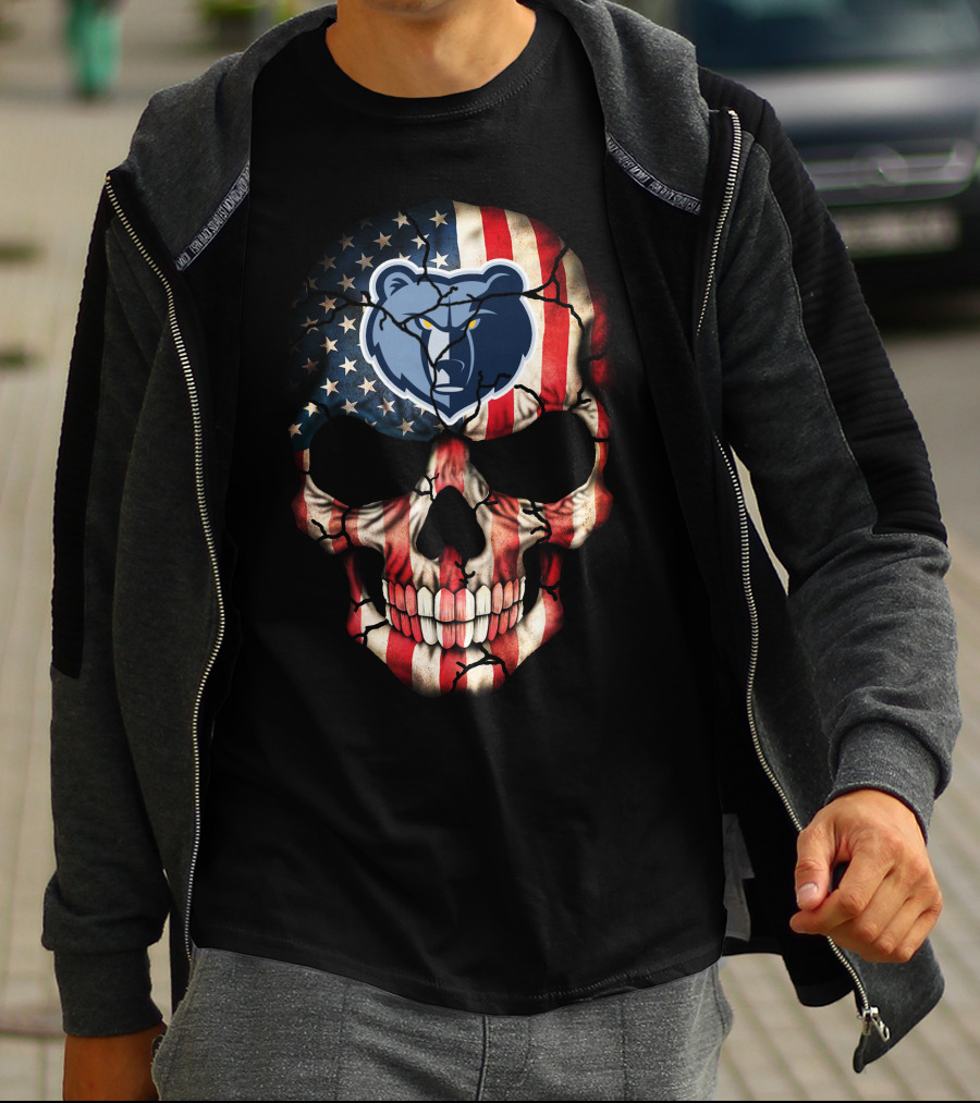 Memphis Grizzlies American Flag Skull Bear T-Shirt