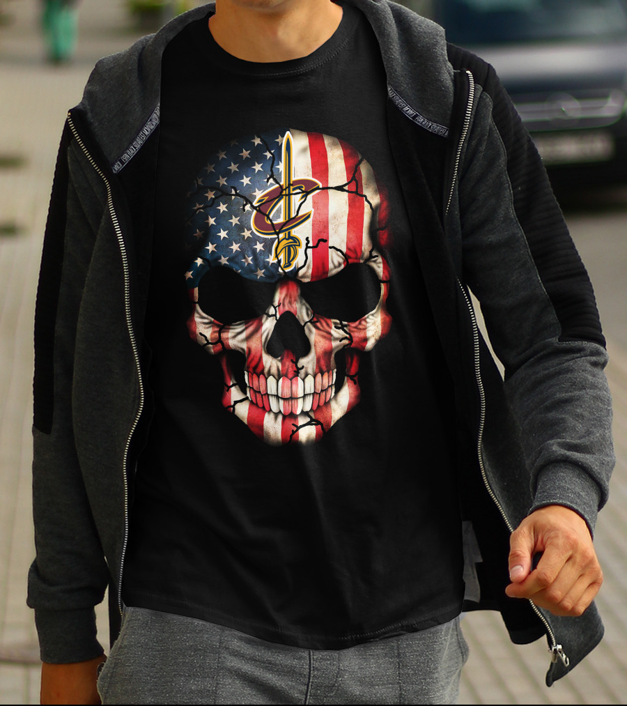 Skull American Flag Cleveland Cavaliers Logo 209 T-Shirt