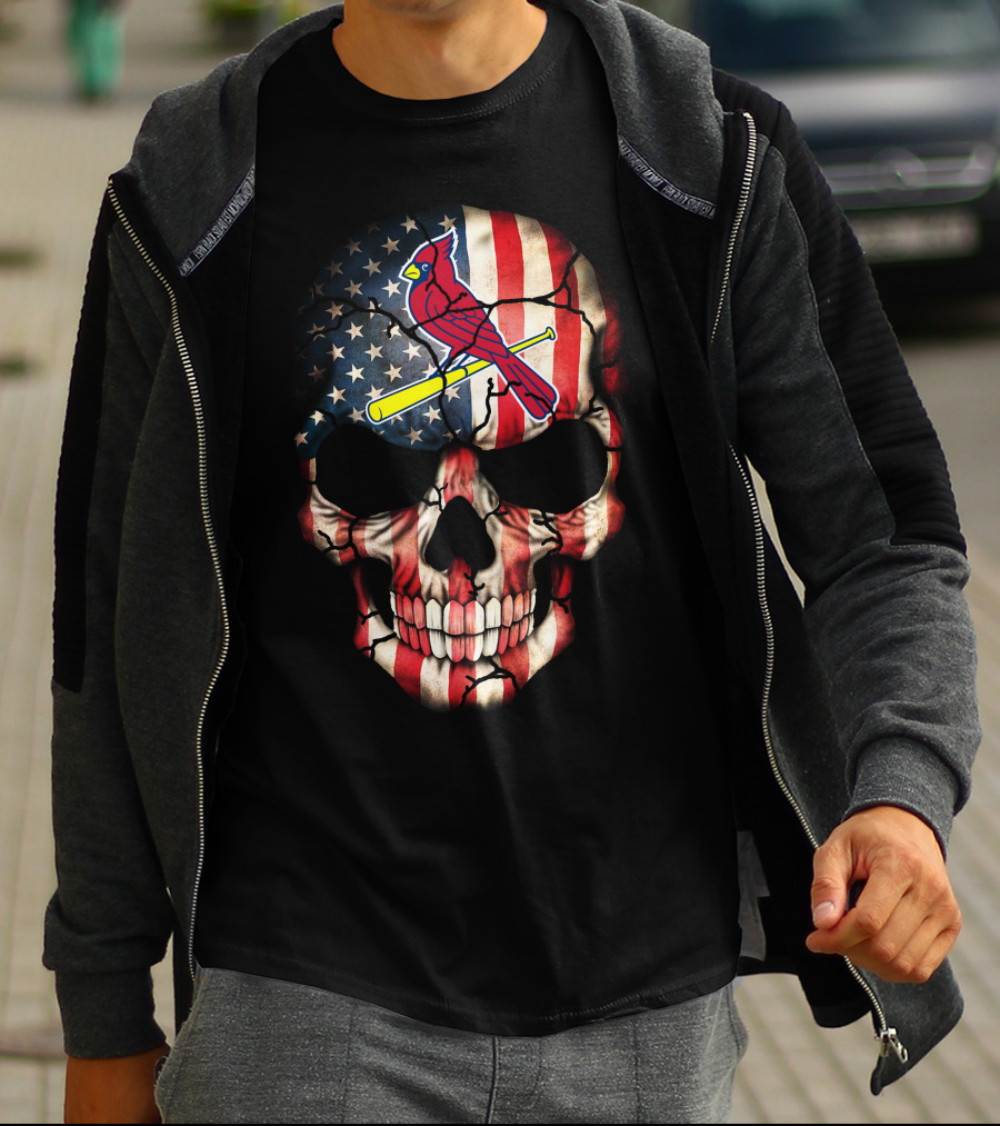 St Louis Cardinals Skull American Flag T-Shirt
