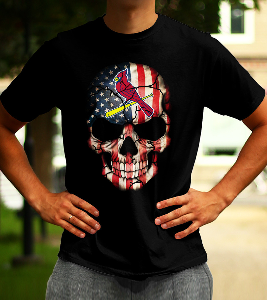St Louis Cardinals Skull American Flag T-Shirt