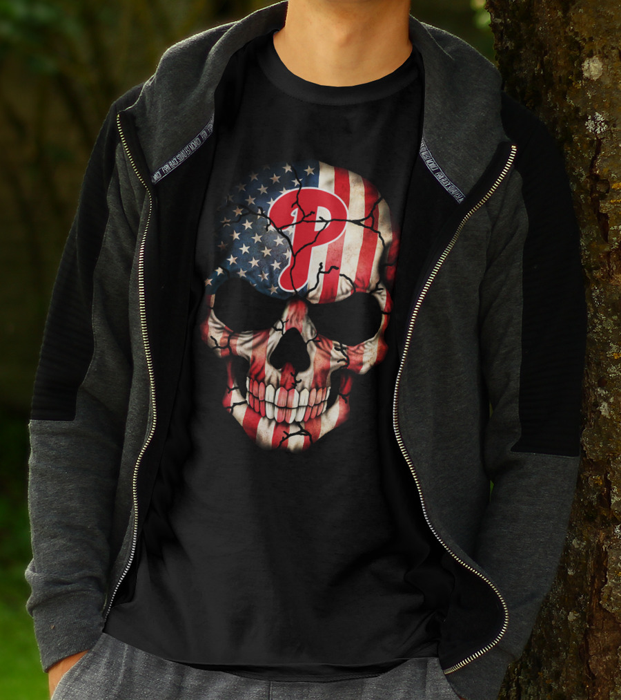 Philadelphia Phillies American Flag Skull T-Shirt