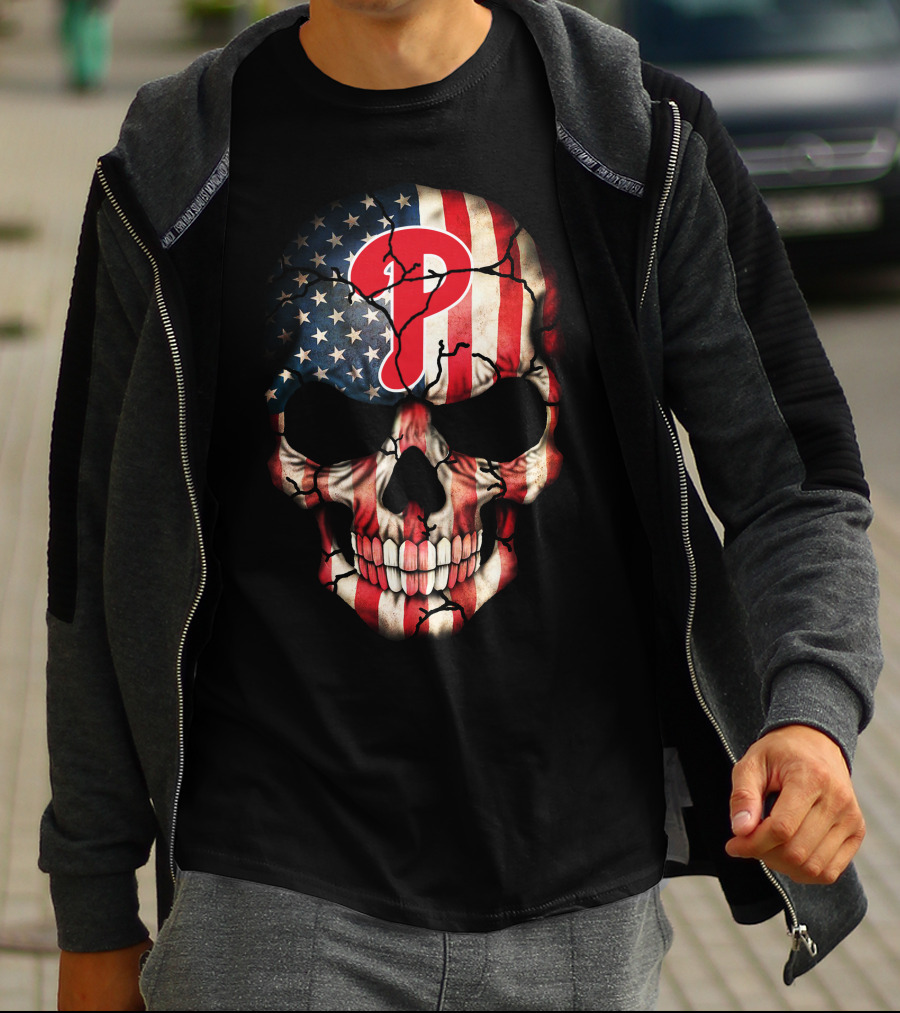Philadelphia Phillies American Flag Skull T-Shirt