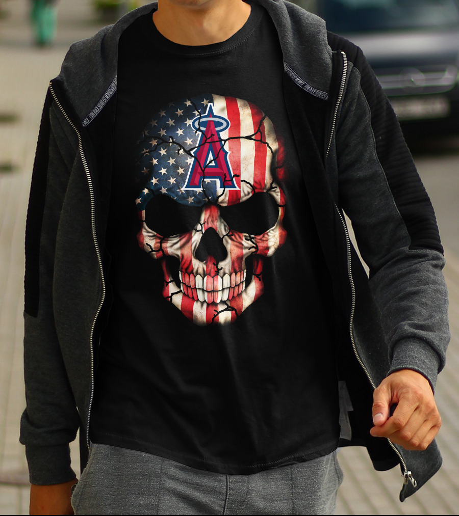 Los Angeles Angels American Flag Skull T-Shirt
