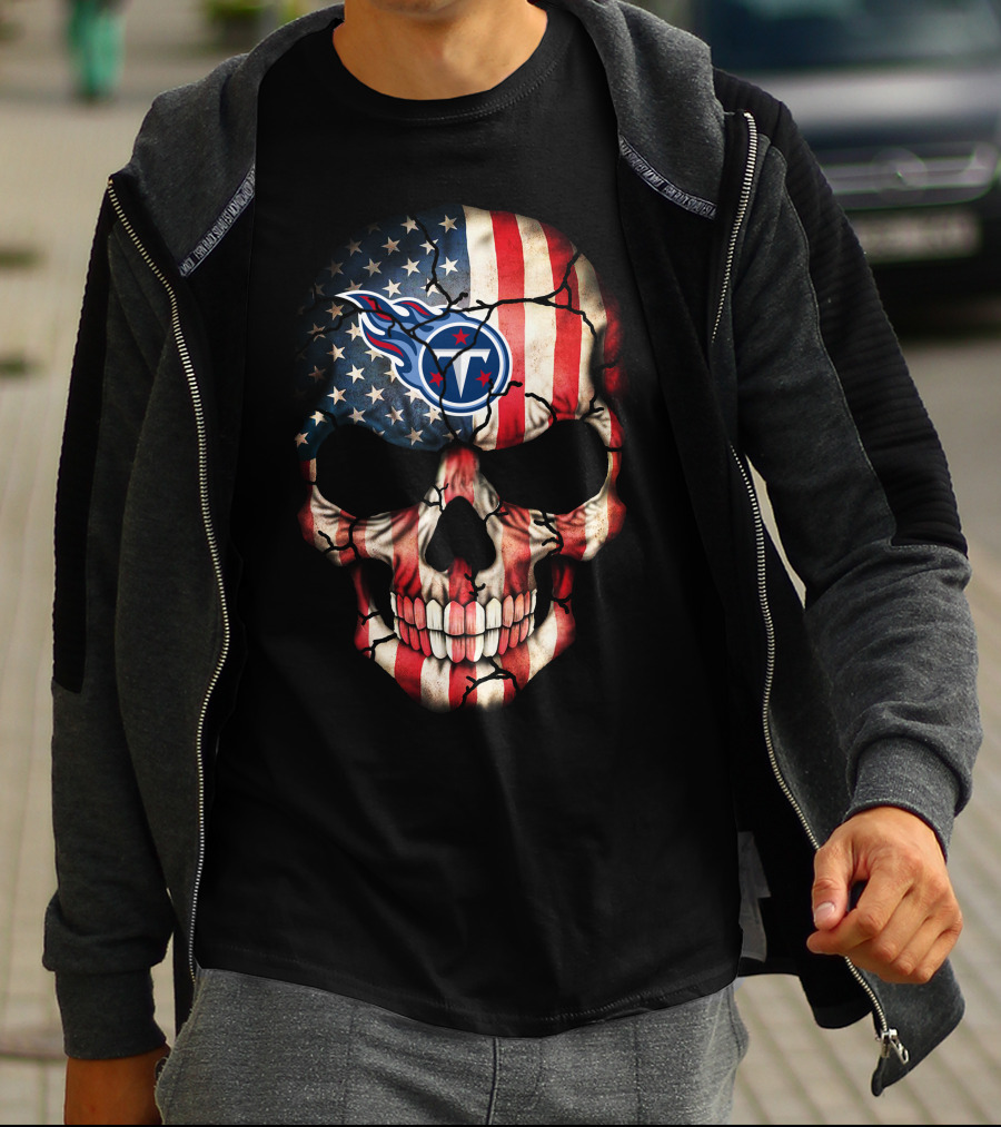 Tennessee Titans American Flag Skull 243 T-Shirt