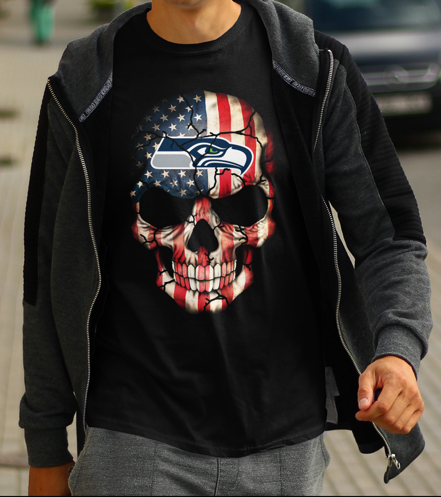 Seattle Seahawks American Flag Skull 245 T-Shirt