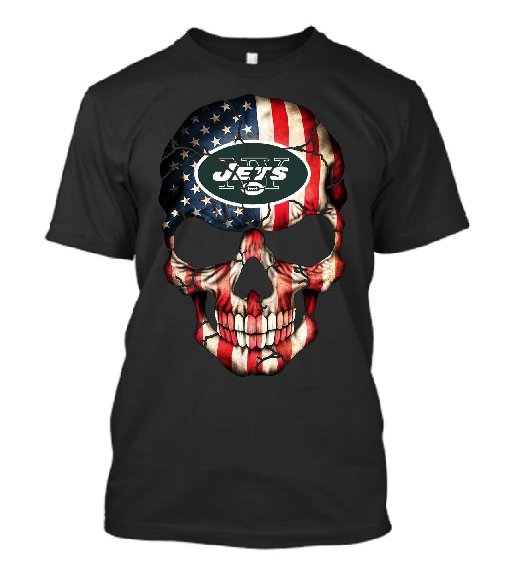 Jets American Flag Skull 249 New York T-Shirt
