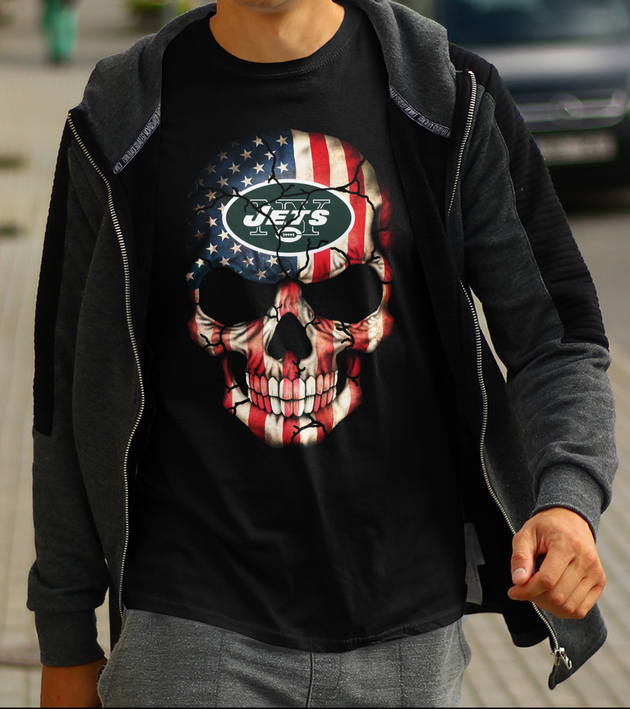 Jets American Flag Skull 249 New York T-Shirt