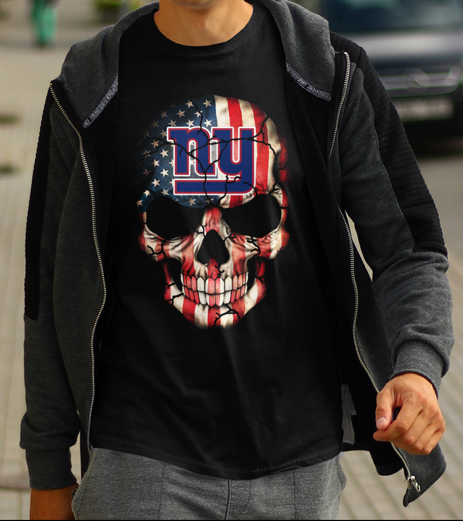 New York Giants American Flag Skull 250 T-Shirt