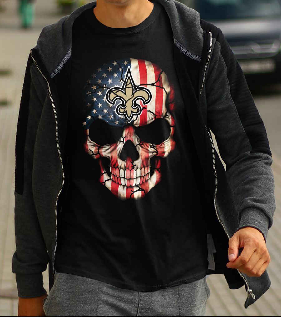 New Orleans Saints American Flag Skull 251 T-Shirt