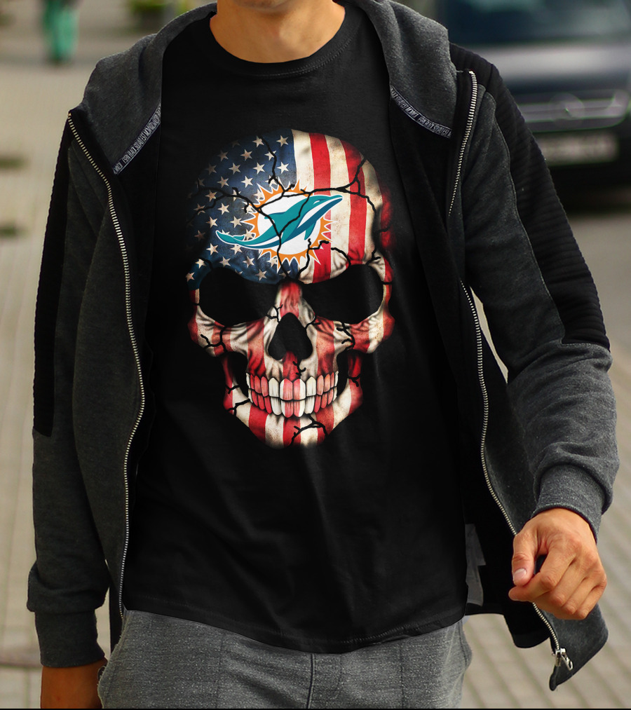 Miami Dolphins American Flag Skull T-Shirt