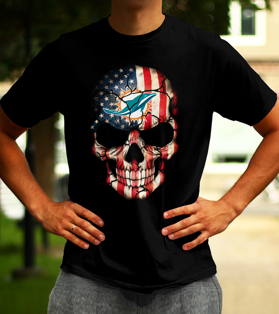 Miami Dolphins American Flag Skull T-Shirt