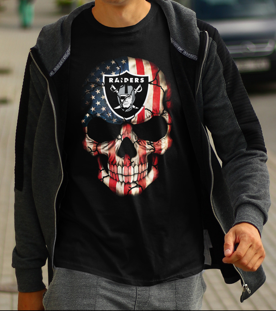 Las Vegas Raiders American Flag Skull T-Shirt