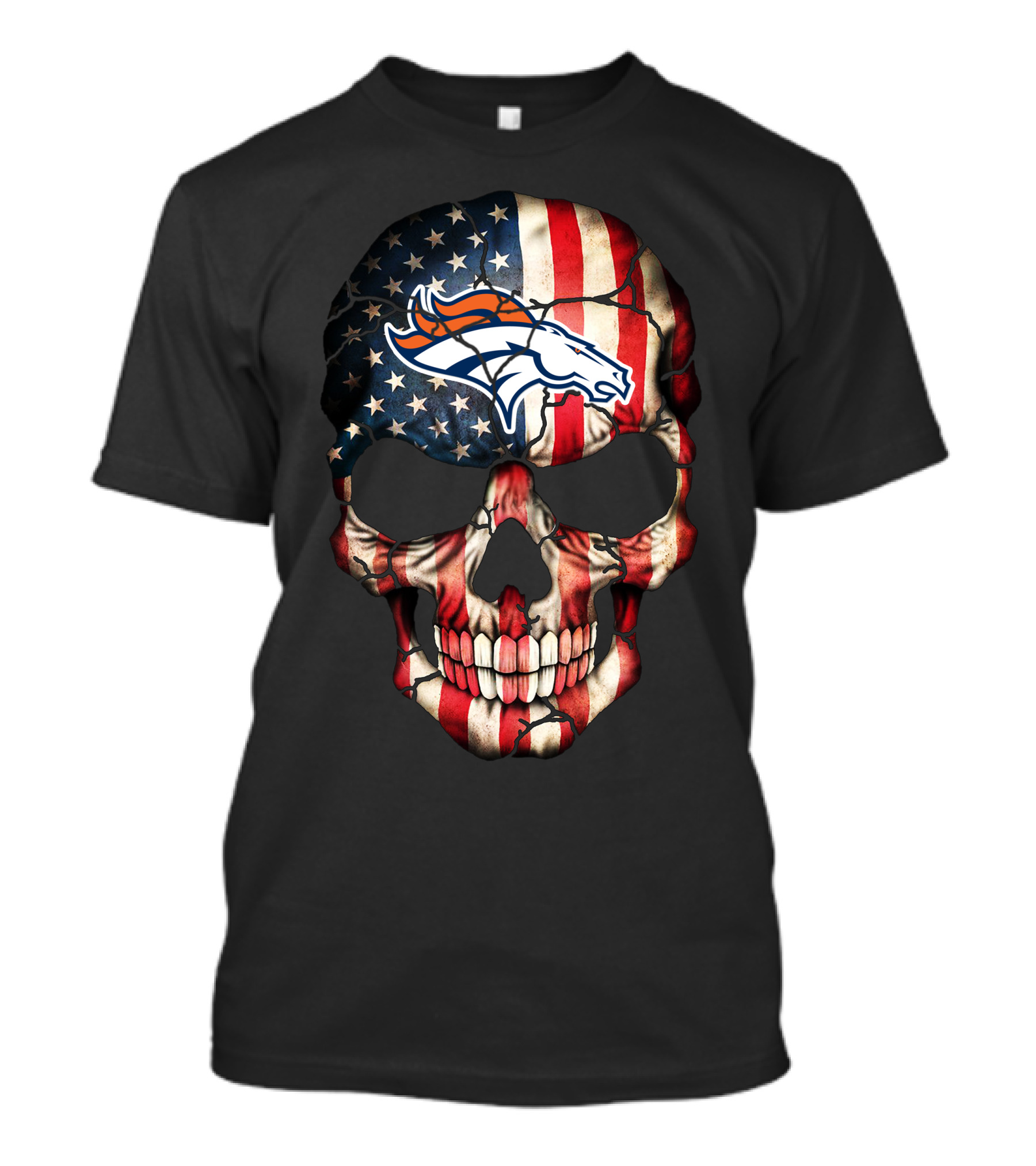 Denver Broncos American Flag Skull T-Shirt