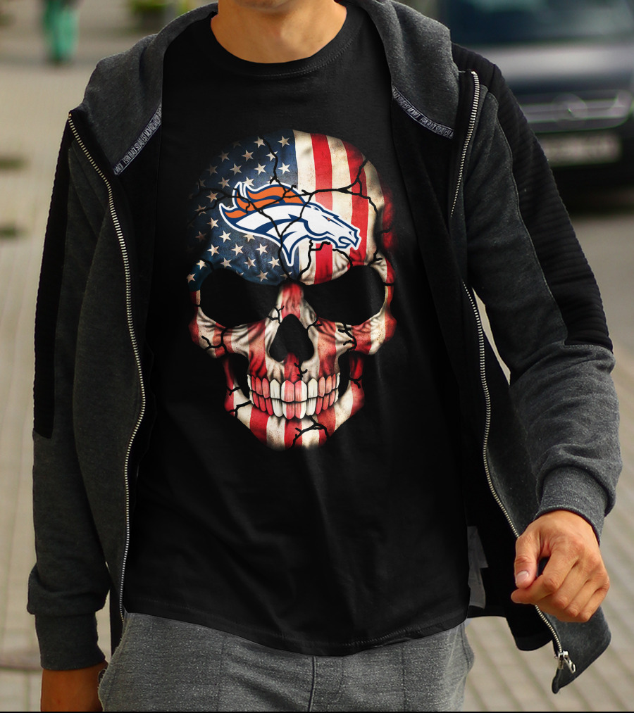 Denver Broncos American Flag Skull T-Shirt