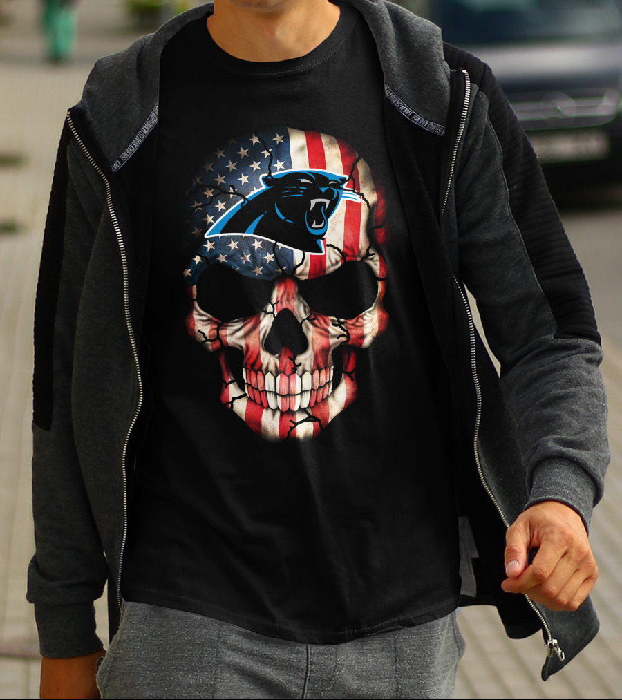 Carolina Panthers American Flag Skull 269 T-Shirt