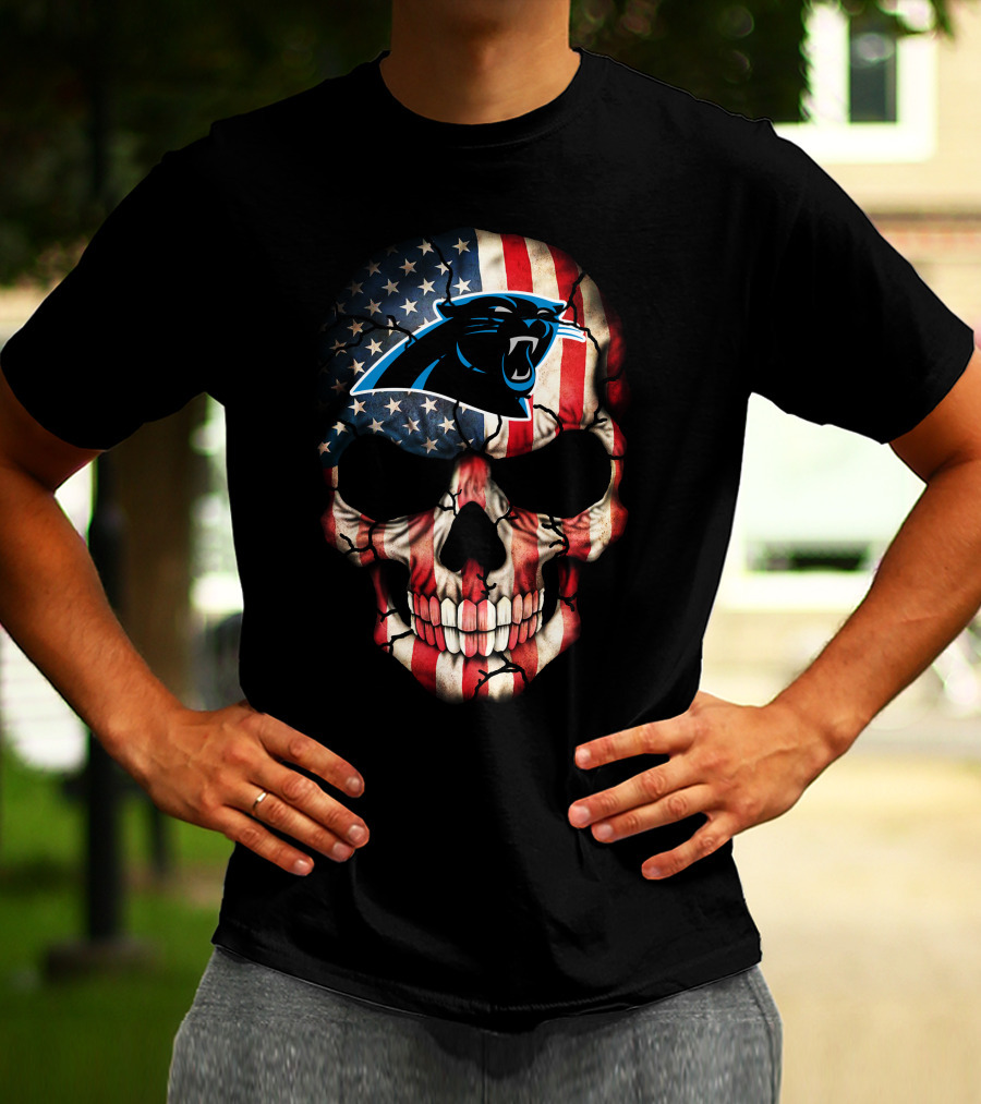 Carolina Panthers American Flag Skull 269 T-Shirt