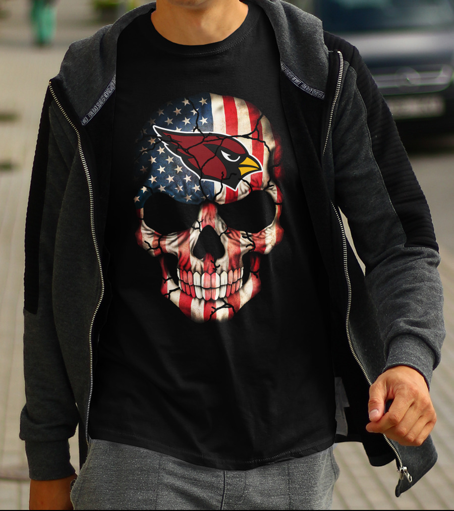 Arizona Cardinals American Flag Skull T-Shirt