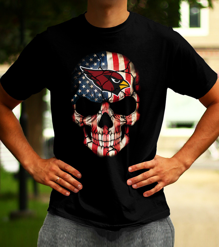 Arizona Cardinals American Flag Skull T-Shirt