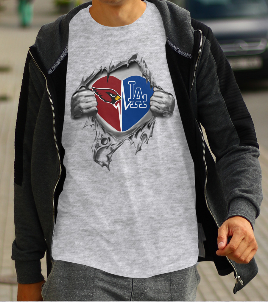 Cardinals Dodgers Heart Symbol With Ripped T-Shirt
