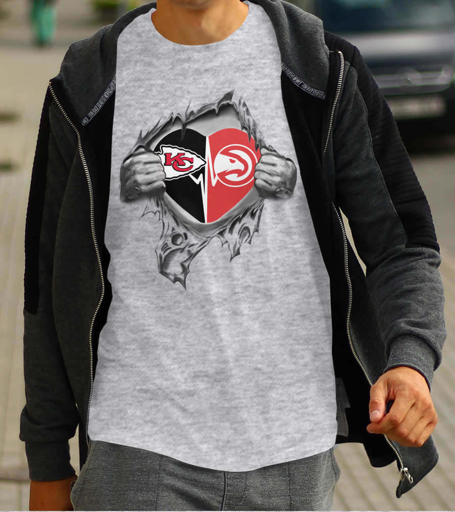 Chiefs Atlanta Hawks Heart Logo Combination T-Shirt