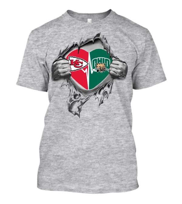 Chiefs Ohio Bobcats Heart Logo Rip T-Shirt