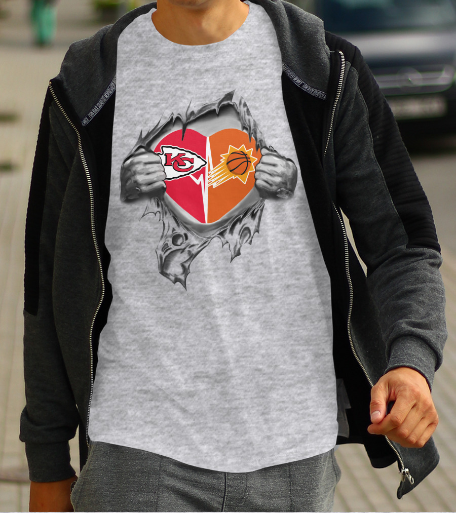 Chiefs Phoenix Suns Heart Logo With Torn Gray T-Shirt