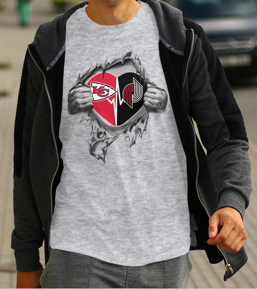 Chiefs Portland Trail Blazers Heart Torn T-Shirt