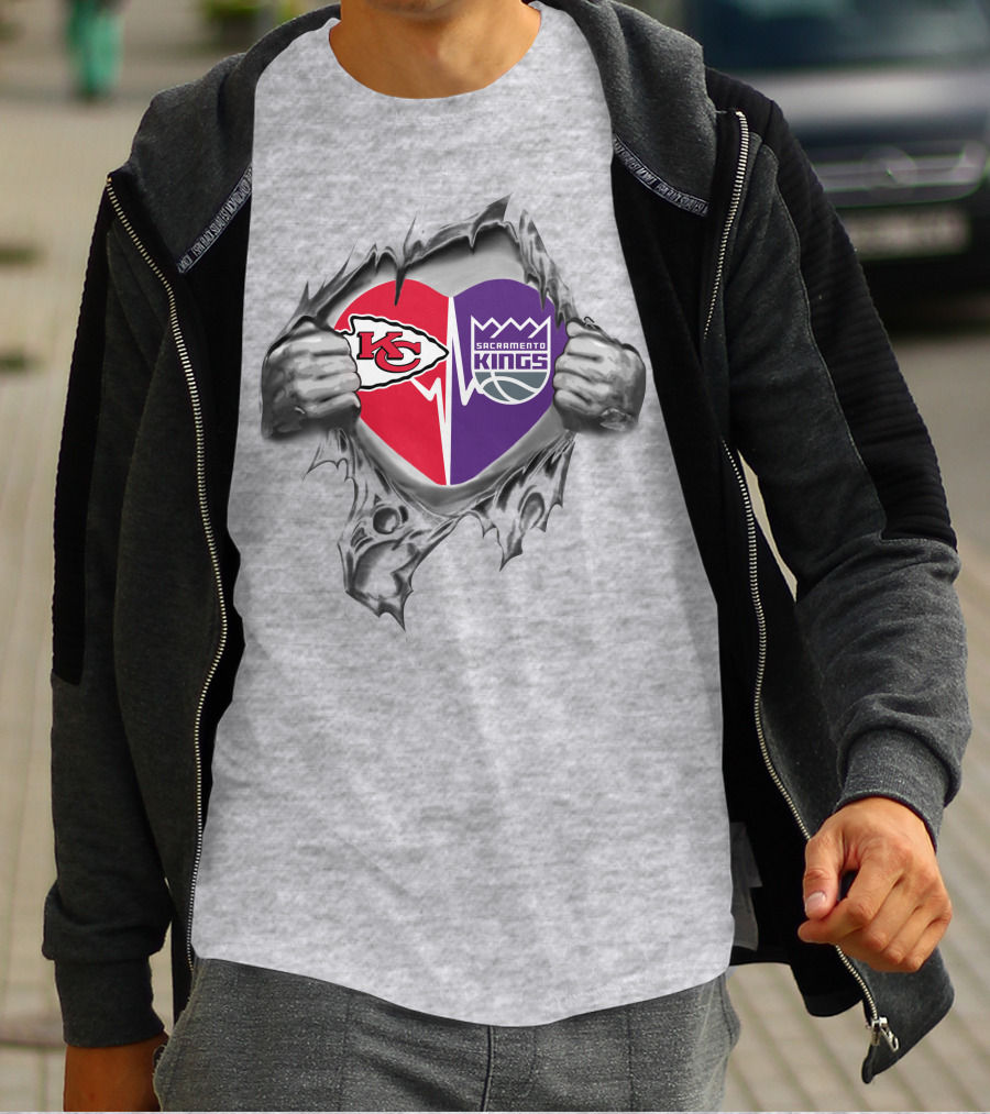 Chiefs Sacramento Kings Heart With Logos T-Shirt