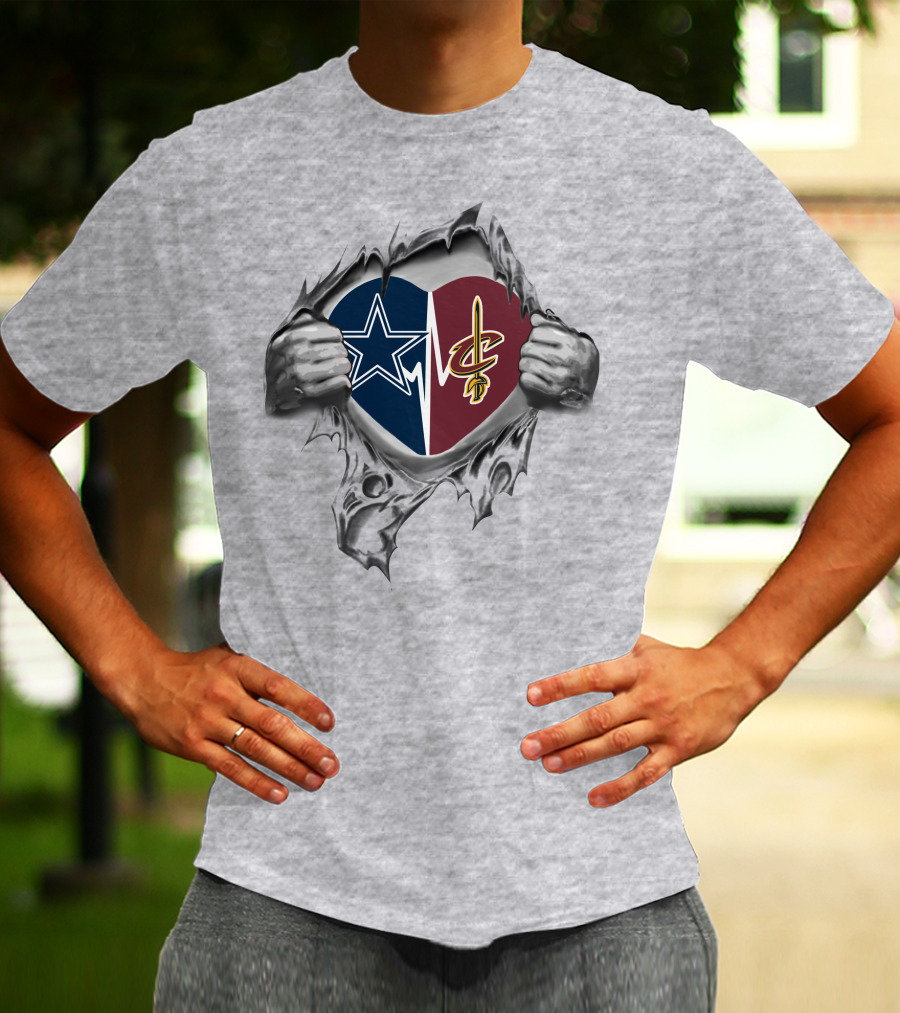 Cowboys Cleveland Cavaliers Heart Design Featuring Logos T-Shirt