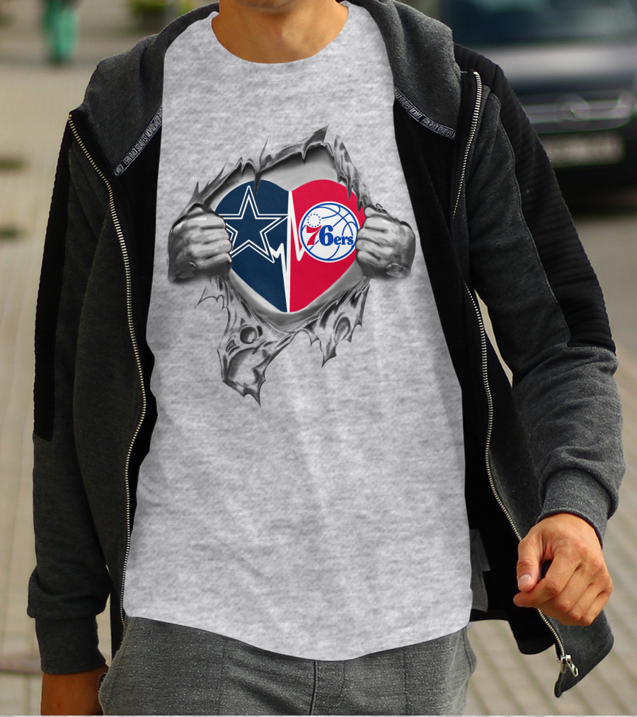 Cowboys Philadelphia 76ers Heartfelt Split Loyalty T-Shirt