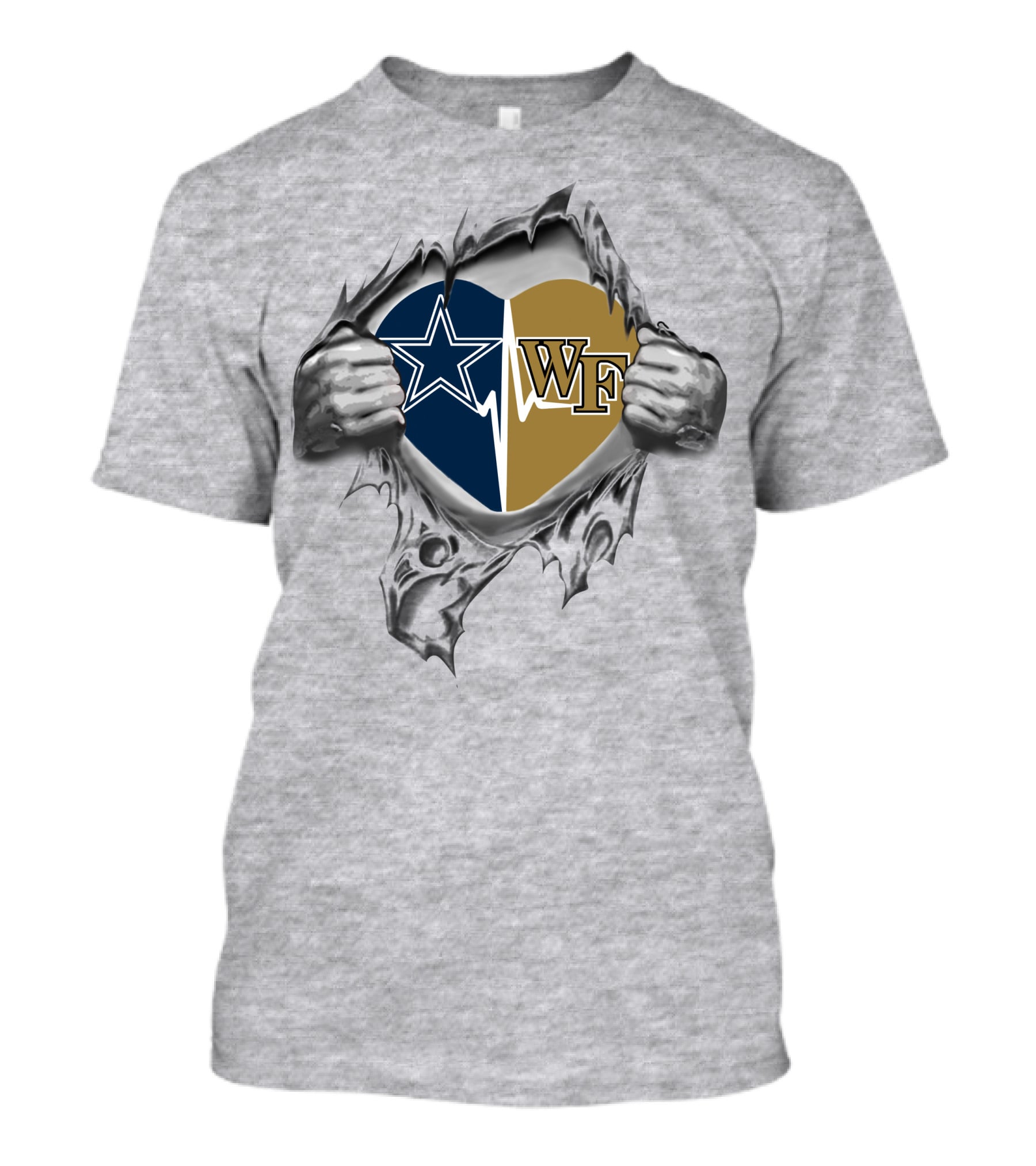Cowboys Wake Forest Heart Design Featuring Star And Wf Logos T-Shirt