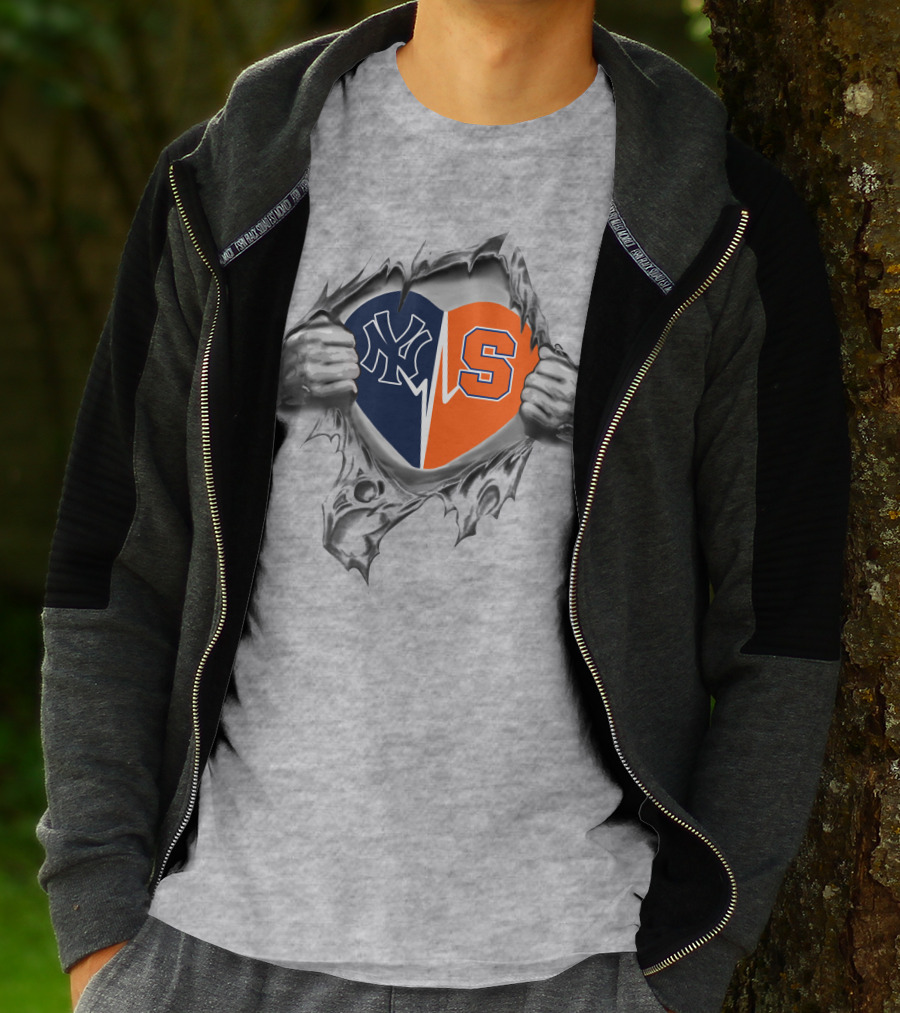 Yankees Syracuse Heart Split Ny Yankees Logo Syracuse University Orange T-Shirt