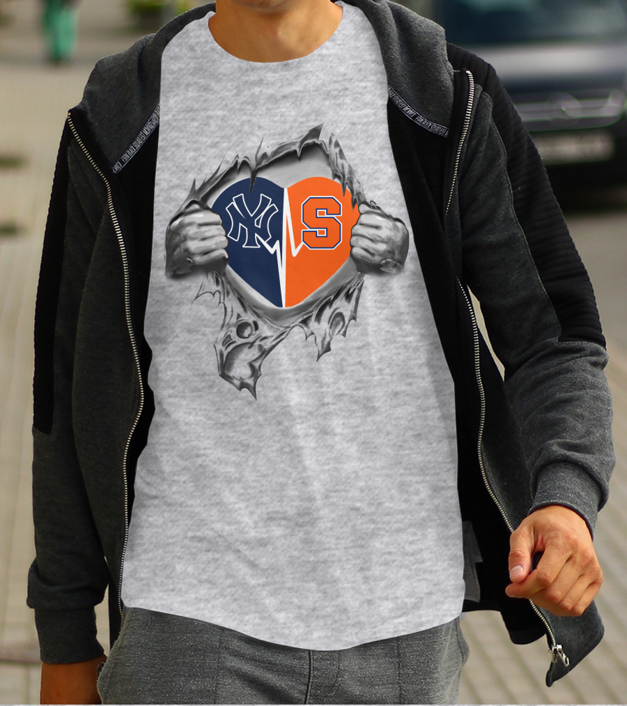 Yankees Syracuse Heart Split Ny Yankees Logo Syracuse University Orange T-Shirt
