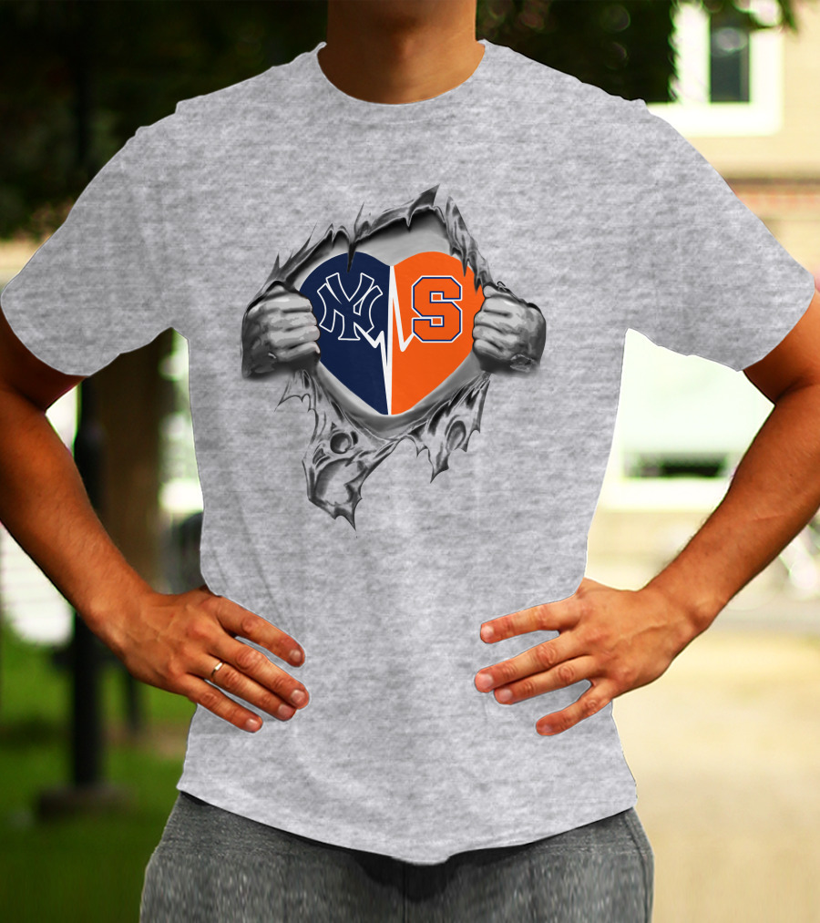 Yankees Syracuse Heart Split Ny Yankees Logo Syracuse University Orange T-Shirt