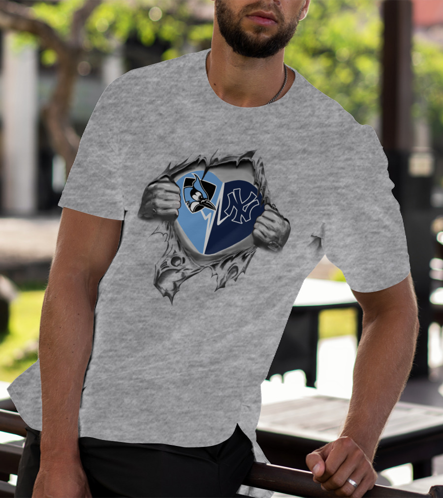 Yankees John Hopkins Heart Blue Jay Ny Logos T-Shirt
