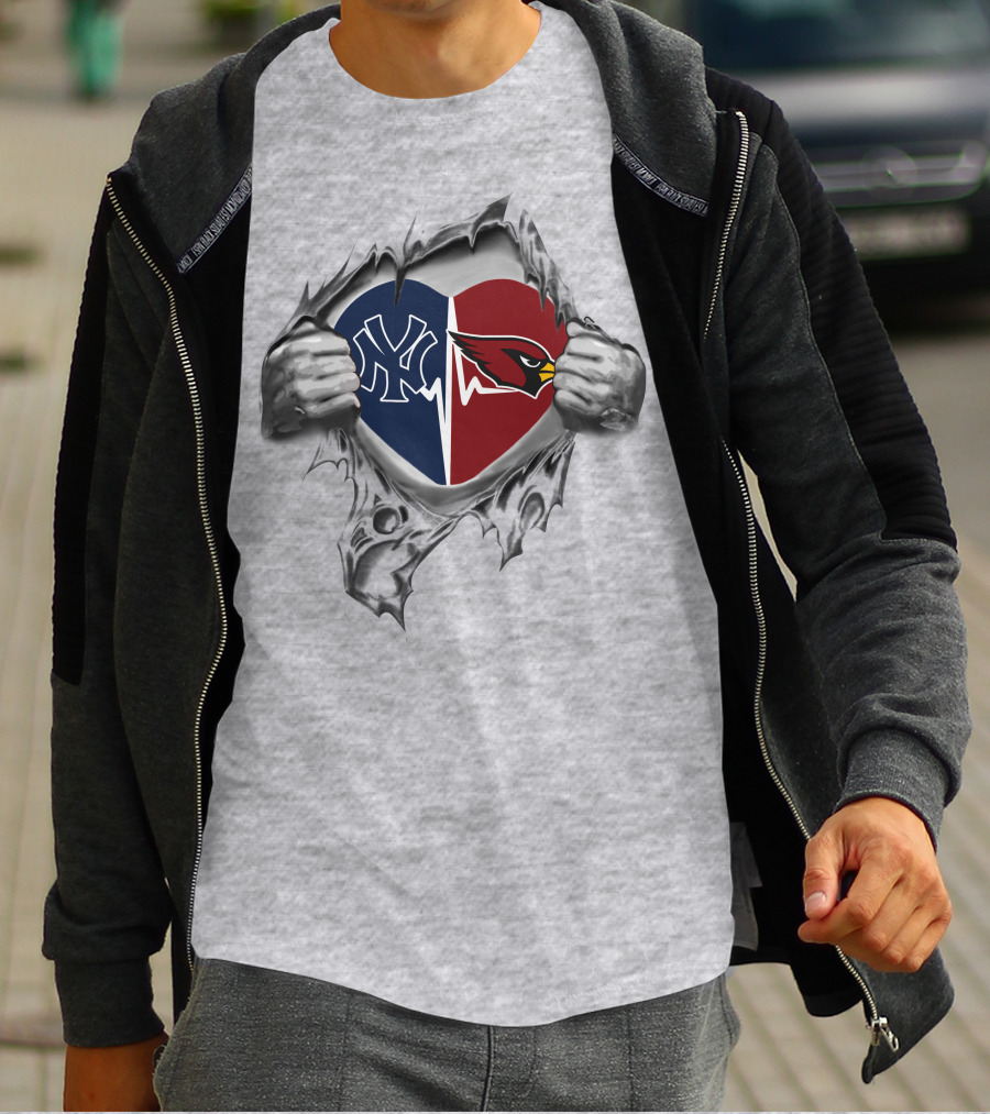 Yankees Arizona Cardinals Heartbeat Fans United T-Shirt