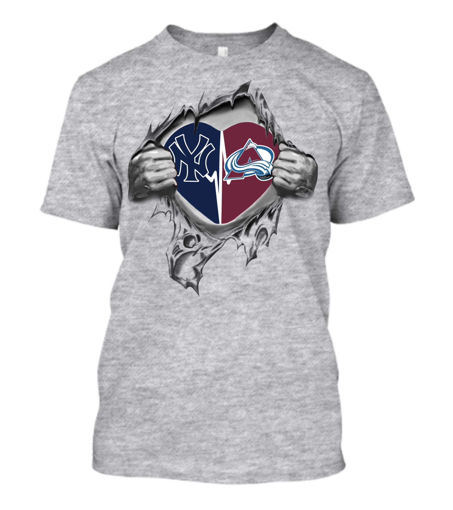 Yankees Colorado Avalanche Heart Emblem Uniting Passion T-Shirt