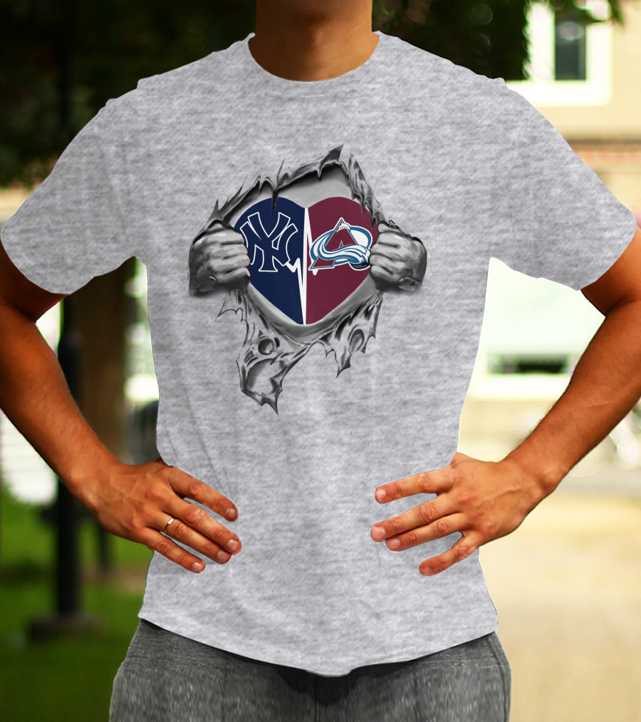 Yankees Colorado Avalanche Heart Emblem Uniting Passion T-Shirt