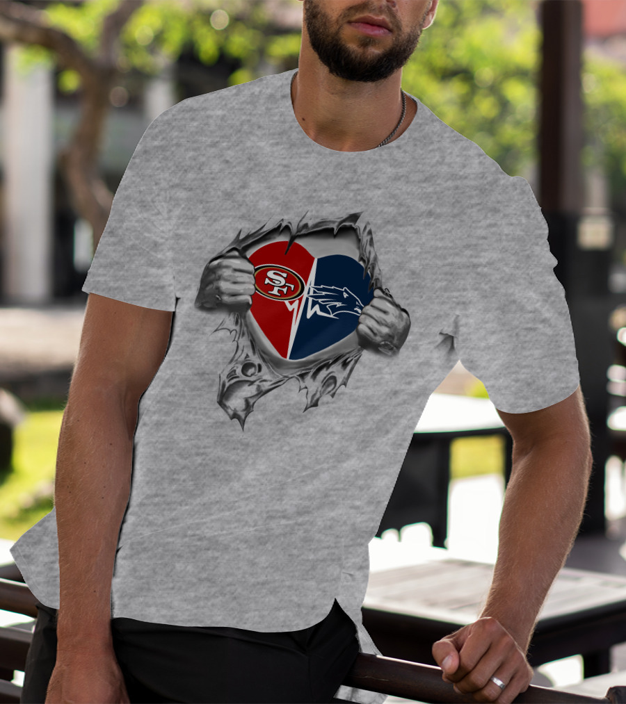 49ers Nevada Wolf Pack Heart Dual Loyalty T-Shirt
