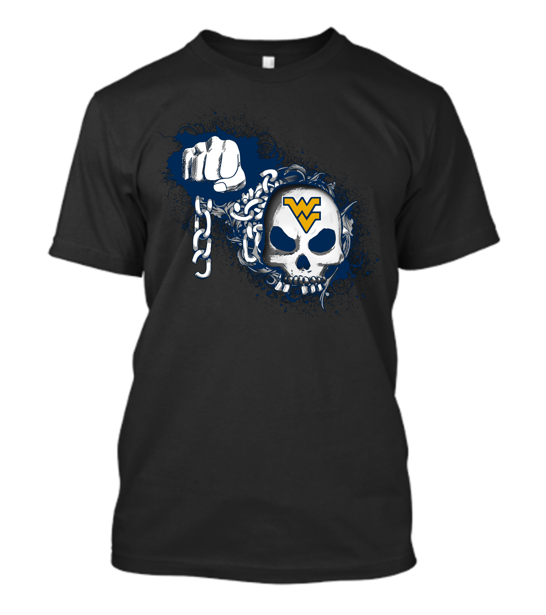 West Virginia Mountaineers Skull And Chain Fist With Wv T-Shirt