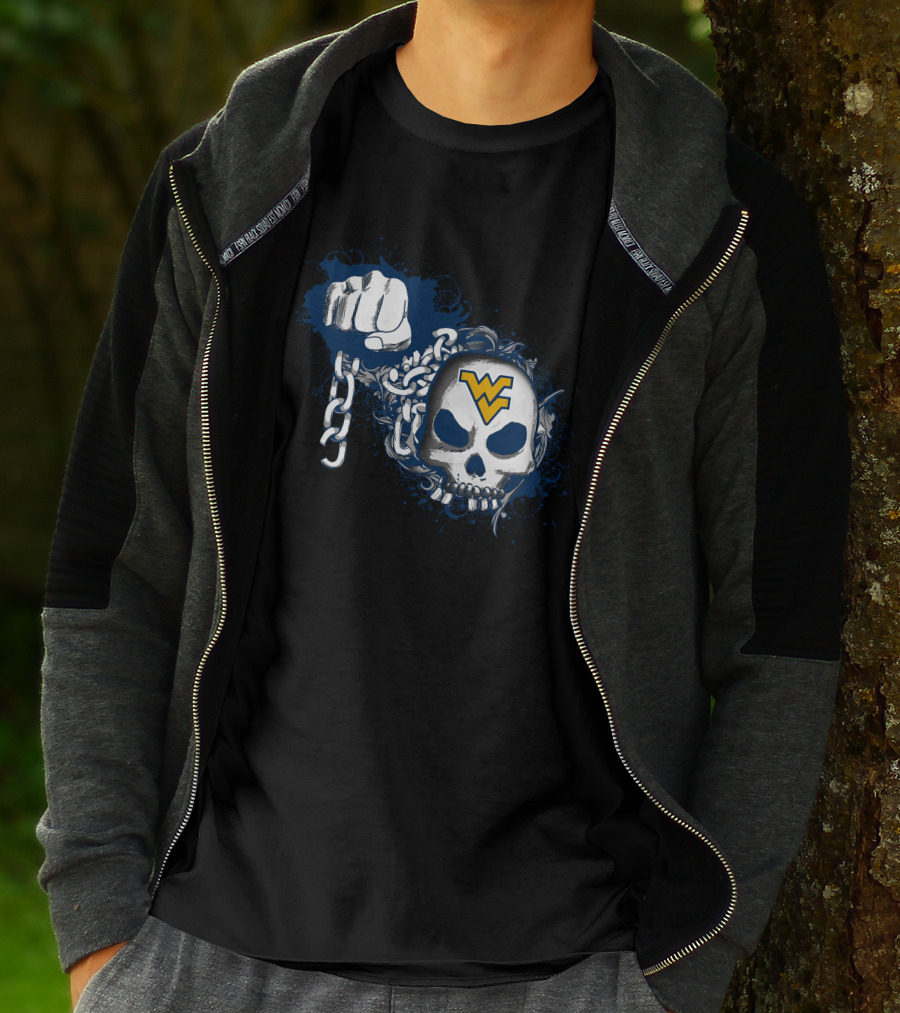 West Virginia Mountaineers Skull And Chain Fist With Wv T-Shirt
